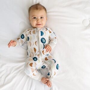 Little sleepies neutral luna print zippy onesie pajamas sleeper for boy or girl